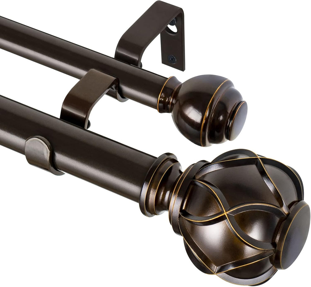 KAMANINA Double Curtain Rods for Windows 72 to 144 Inch, Adjustable, Bronze