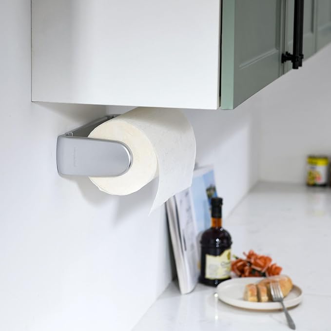 simpletome Paper Towel Holder Under Cabinet or Wall Mount ONE Hand Operation - Image 4