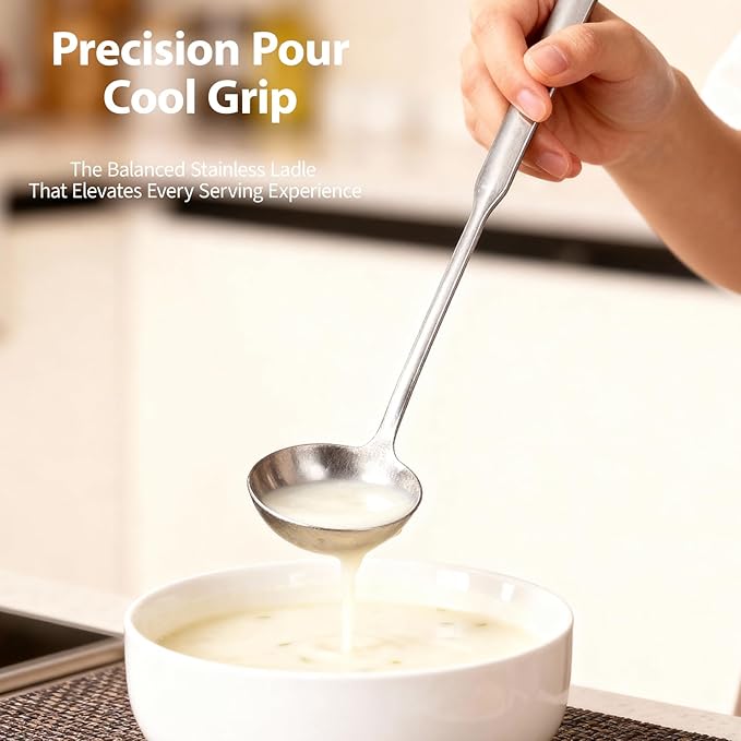 Professional Stainless Steel Soup Ladle, 11.8" Comfort Grid, Long Ergonomic - Image 8
