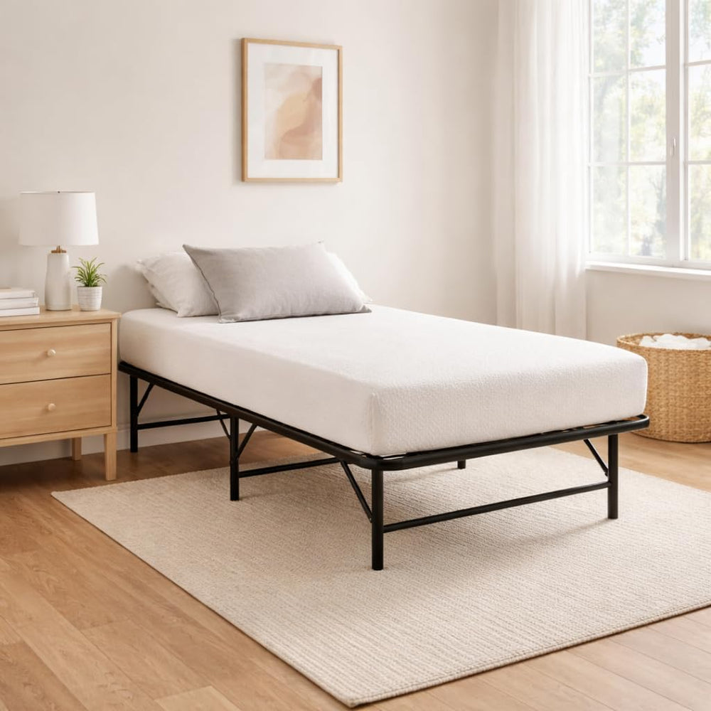 Greaton, 14-Inch Foldable Metal Platform Bed Frame with Tool Free Setup, Stur...