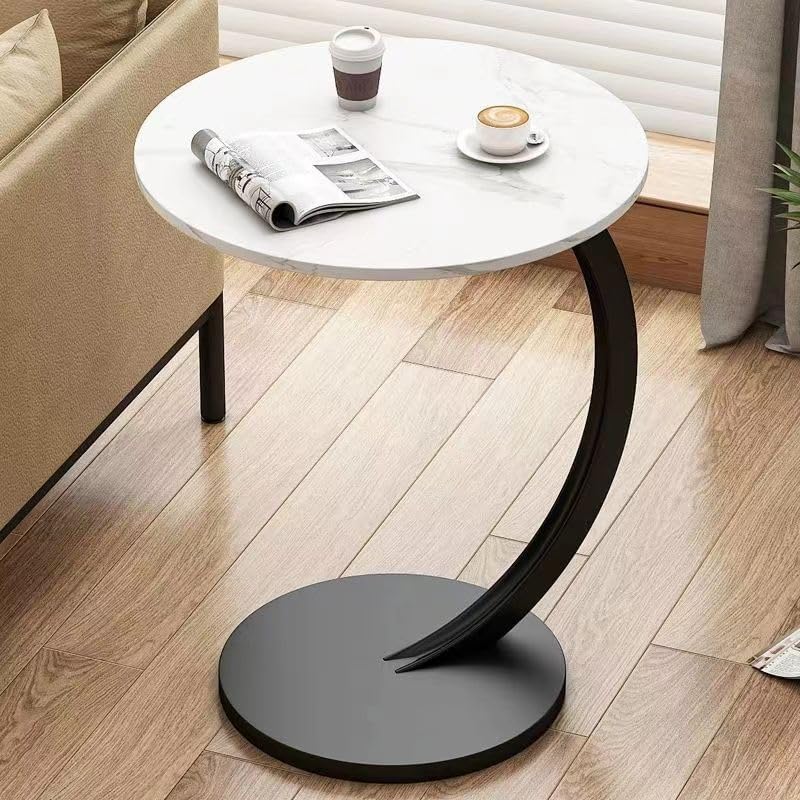 C-Shaped End Table Side Table Wood Sofa Table with Metal Frame for Living Roo...