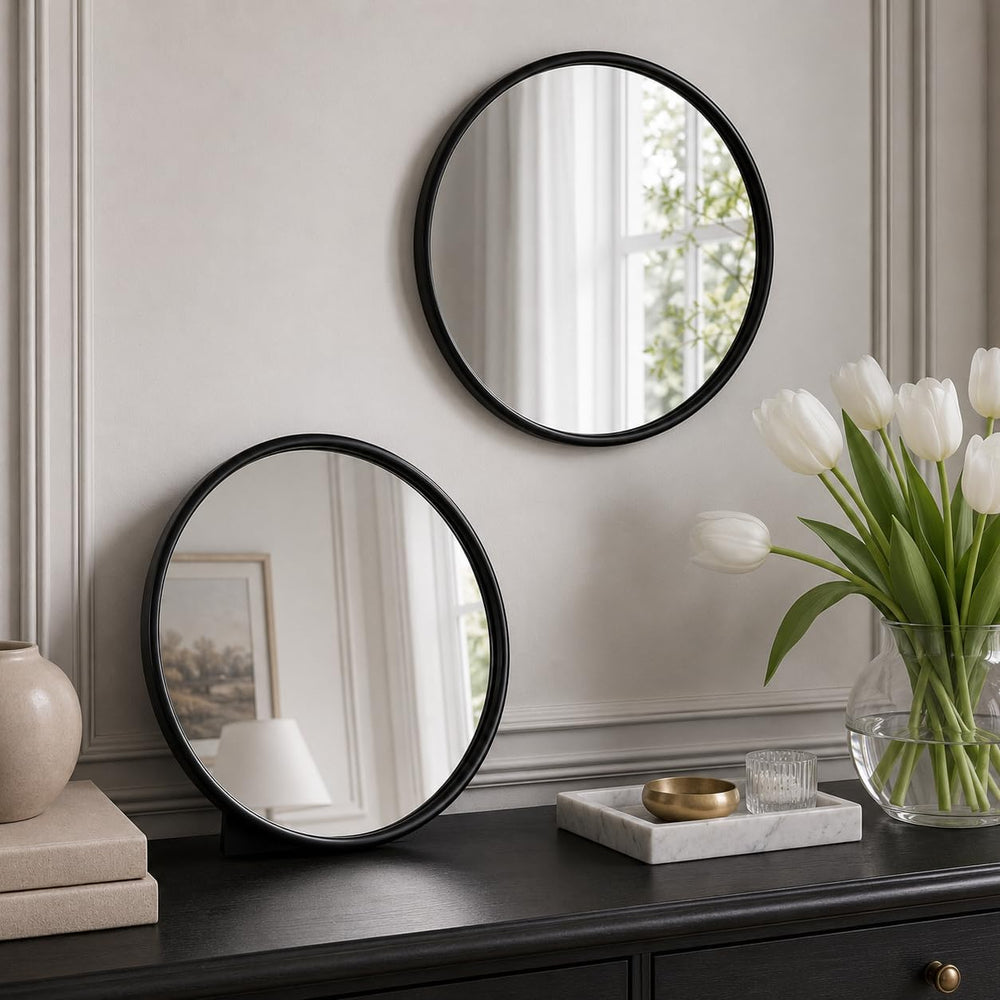 12"x12" Round Decorative Wall Mirror, 2 Pack Metal Framed Real Glas...