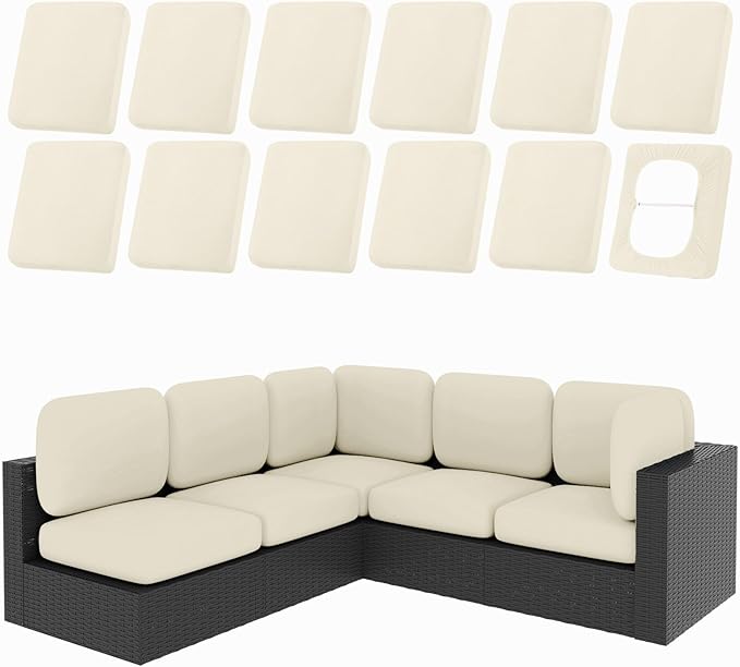 hyha 12Pcs Patio Cushion Covers, Stretch Outdoor Couch Cushion Covers by hyha