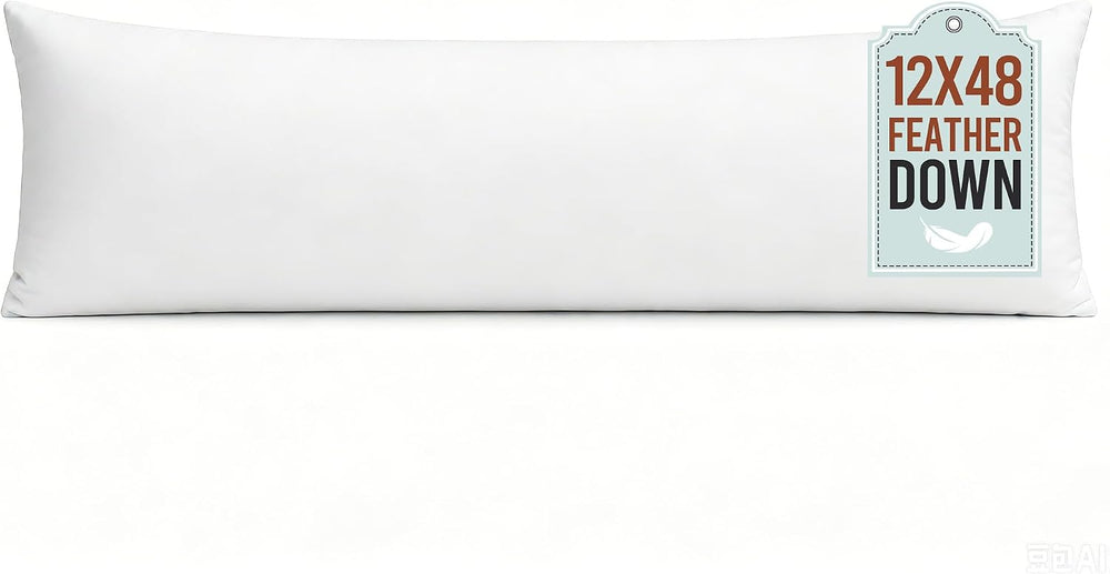 puredown® 12x48 Feather Down Pillow Insert, Set of 1 Large Lumbar Pillow Inse...