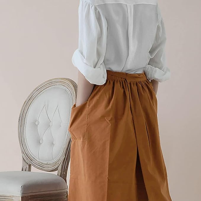 Cotton Linen Half Apron for Women Vintage Waist Apron Ruffle Plain Bright Color - Image 5