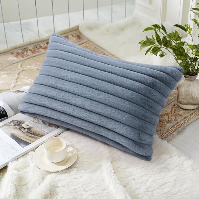 decorUhome Cozy Faux Fur Throw Pillow Covers 12x20 Set of 2 Decorative Soft - Image 4