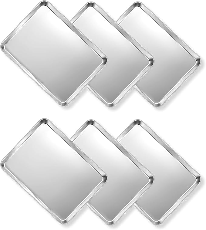 TeamFar Toaster Oven Tray, 6 Pack Stainless Steel Small Baking Sheet Pan Set by TeamFar