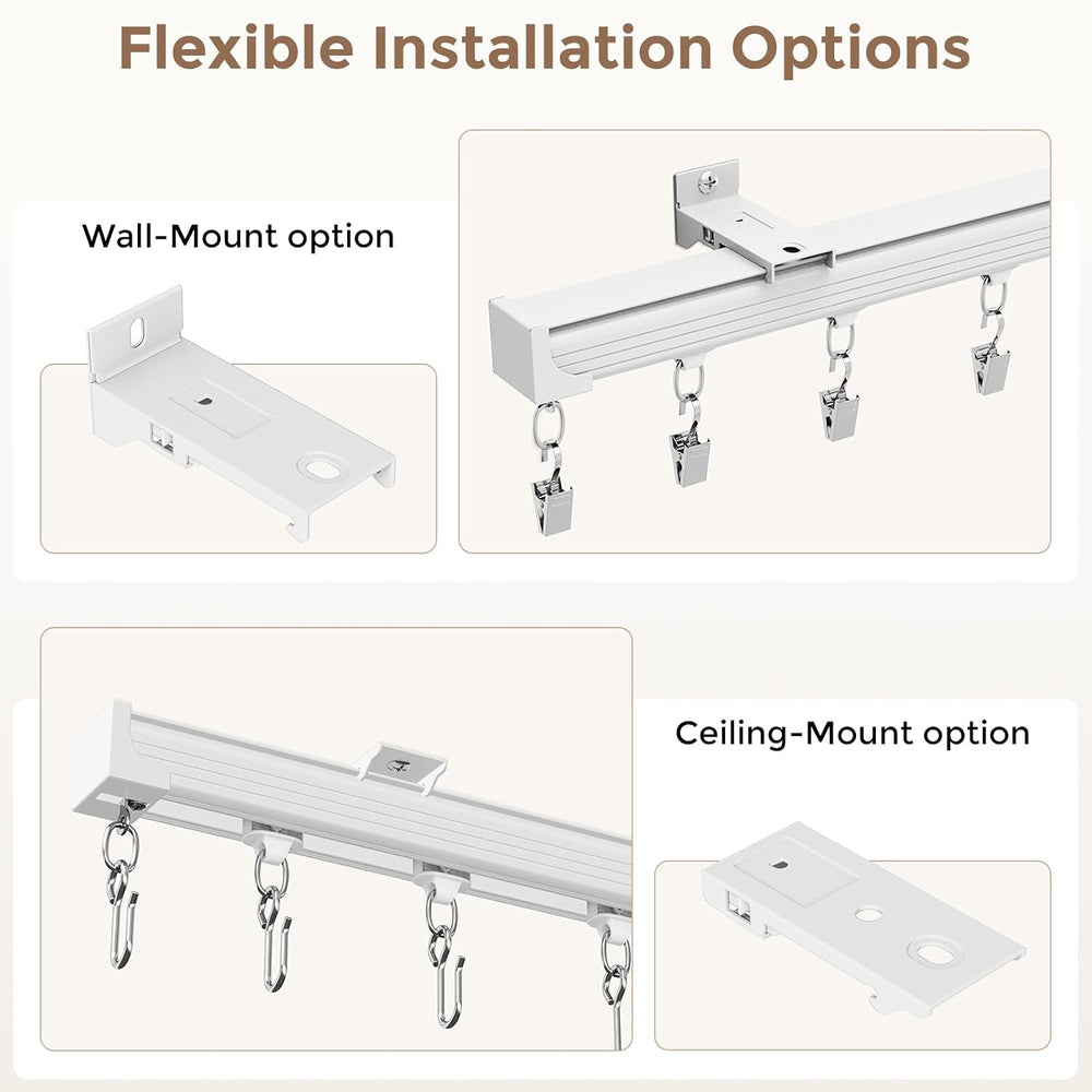 Ceiling Curtain Track White 6-9 ft Heavy Duty Ceiling/Wall Mount Rail