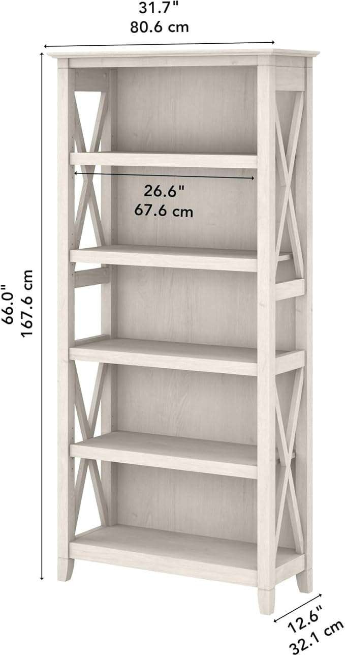 Bush Furniture Tall 5 Shelf Bookcase for Living Room or Home Office, Large Bo...