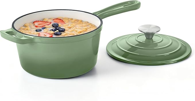 Homikit 2 Quart Saucepan with Lid, Enameled Cast Iron Small Sauce Pan Cooking
