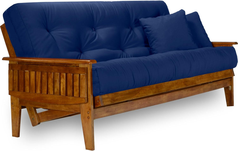 Eastridge Futon Set - Queen Size, Frame, 8" Mattress, Twill Royal Blue C...