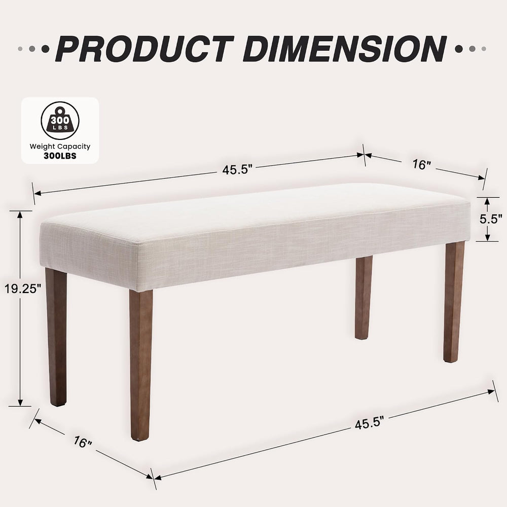 HNY Farmhouse Upholstered Dining Bench Seat, 45" Linen Entryway Bench wi...