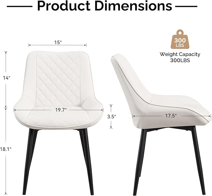 Dining Chair Set of 2, Modern Dining Chairs with Thick Cushions, Faux Leather...