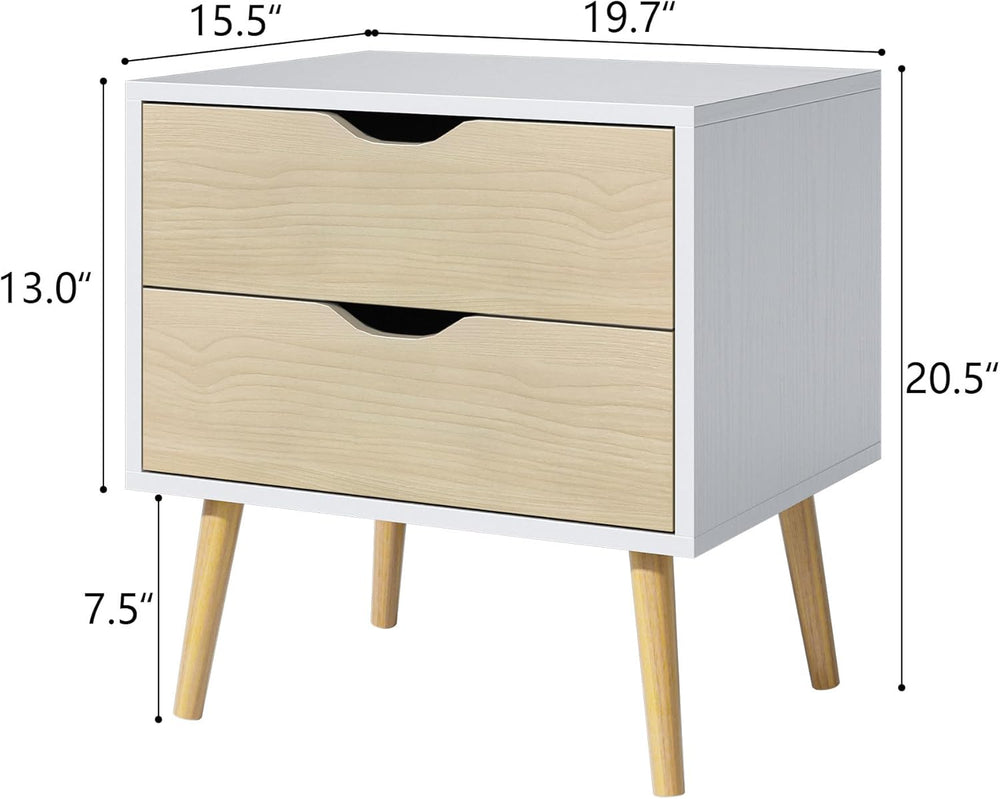 End Table Set of 2 with Storage Drawers, Modern Nightstands Small Sofa Side T...