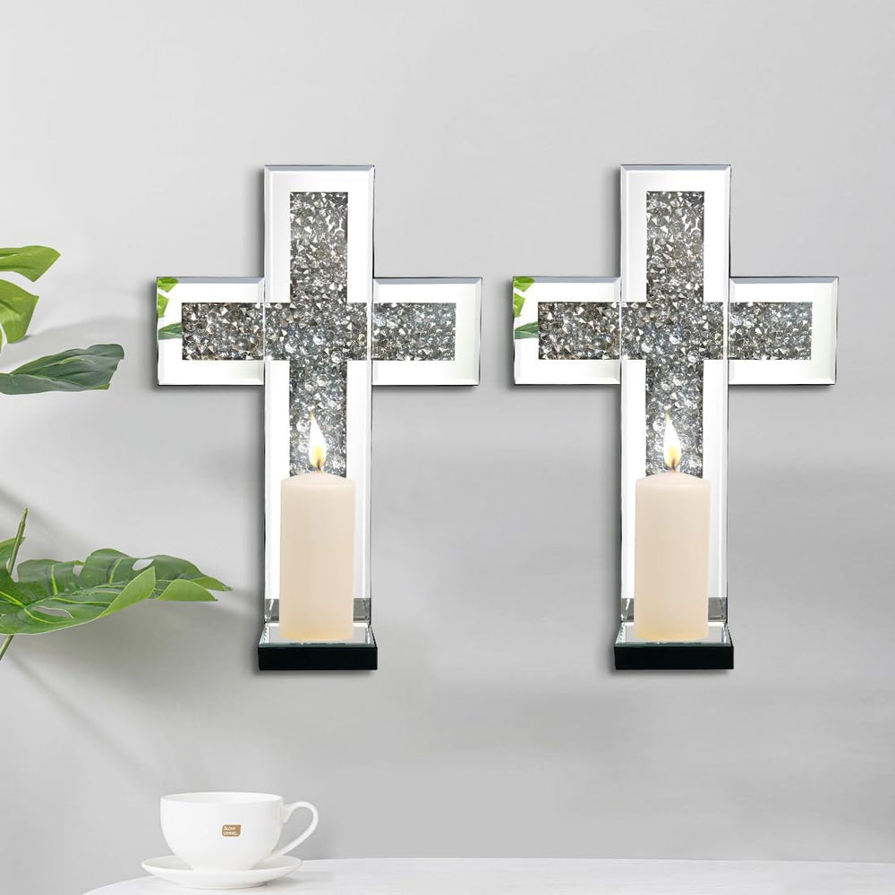 Mirrored Wall Candle Sconces Holder Set of 2, Wall Decor Living Room