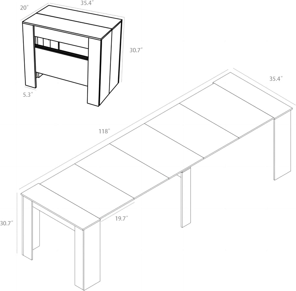 20"-118" Extendable Dining Table for 2-12 People, Modern Modular Ex...