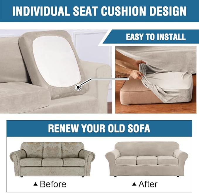 H.VERSAILTEX Modern Velvet Plush 4 Piece High Stretch Sofa Slipcover Furniture - Image 6