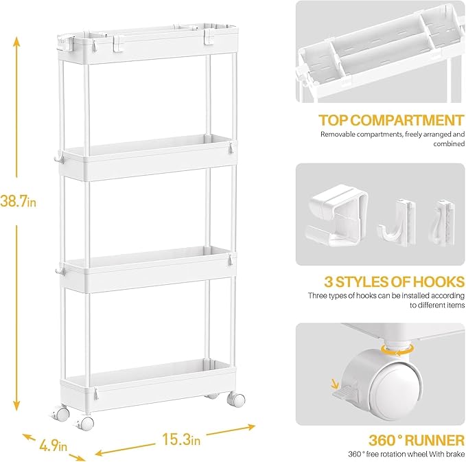 SPACELEAD 2-piece Set Slim Storage Cart 3 Tier, Bathroom Organizer Rolling - Image 2