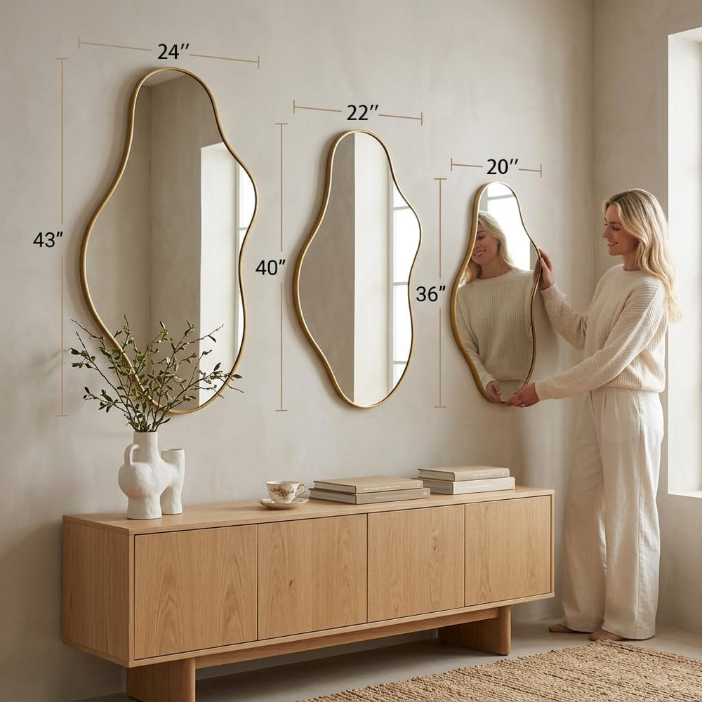 26x48 Inches Gold Wall Mirror Modern Asymmetrical Mirror