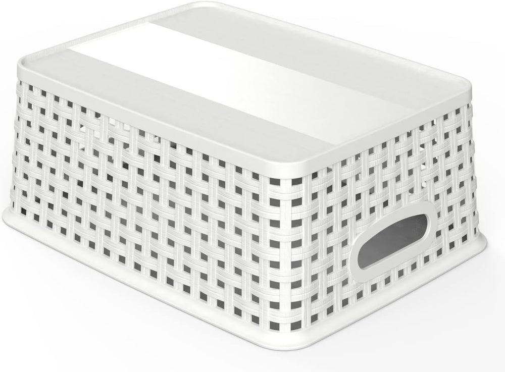 WYT 12-Pack Plastic Small Shelf Storage Weave Baskets for Organizing, White