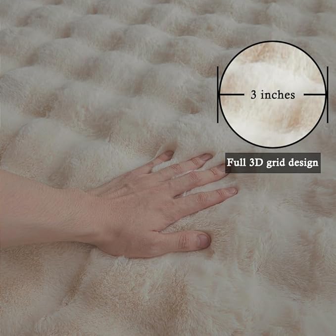 Creamy White Rabbit Plush Rug 8'x10', Fluffy Faux Fur Shaggy Area Rug - Image 8