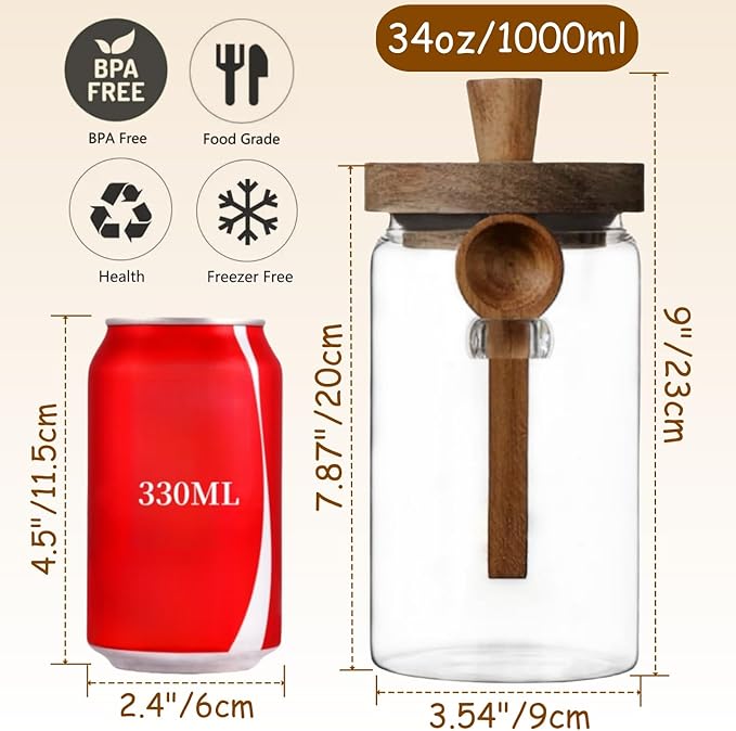 ANSQU 34oz Glass Jar with Wooden Lid & Spoon, Food Storage Containers Coffee - Image 3