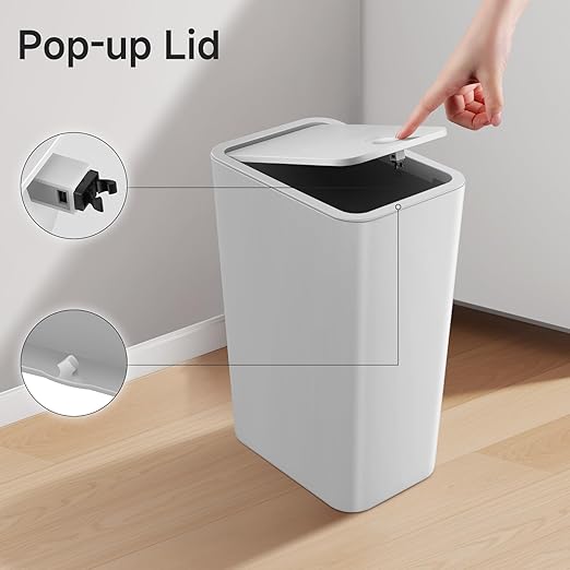 TIPGO Bathroom Trash Can with Lid, 4 Gallon / 15 Liter Small Garbage Can - Image 3