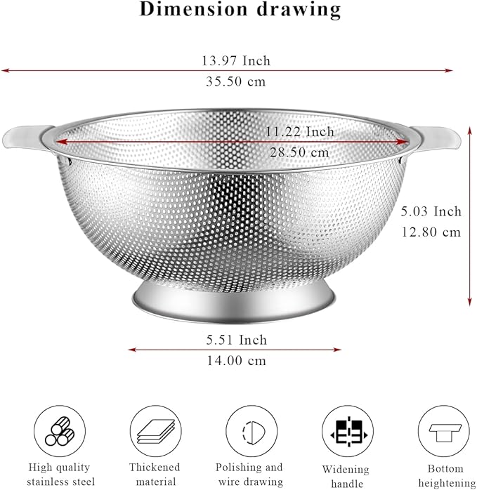 Kyraton Stainless Steel Colander 5 Quart, Professional Strainer - Image 4