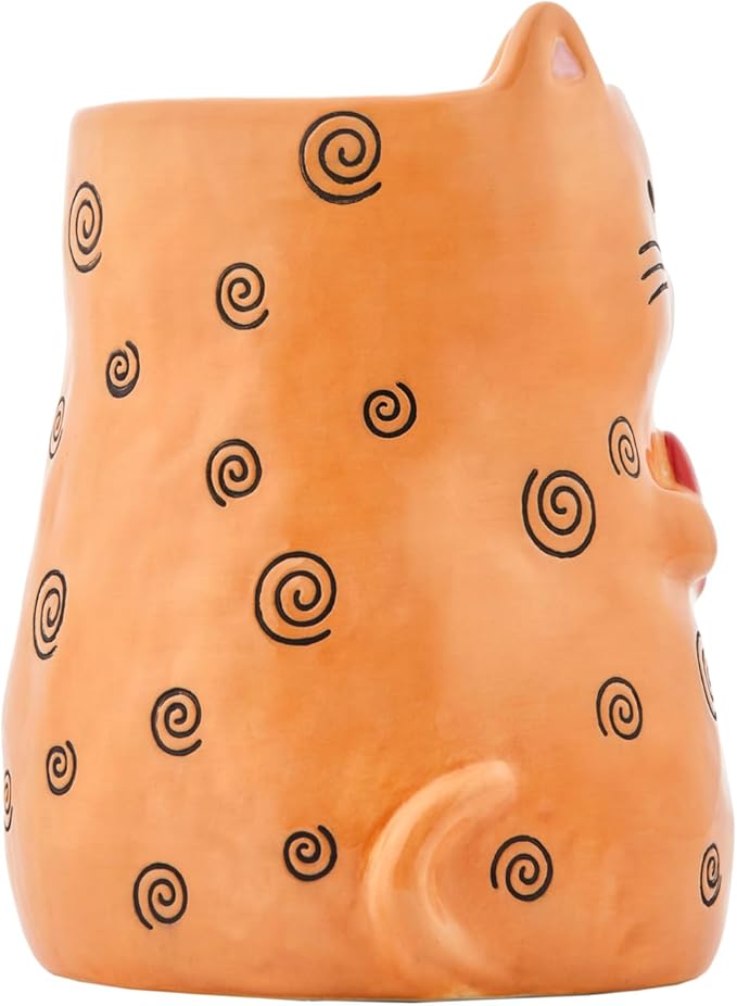 Bico Cartoon Cat Handpainted Stoneware Orange 7.8 inch Utensil Holder, - Image 3