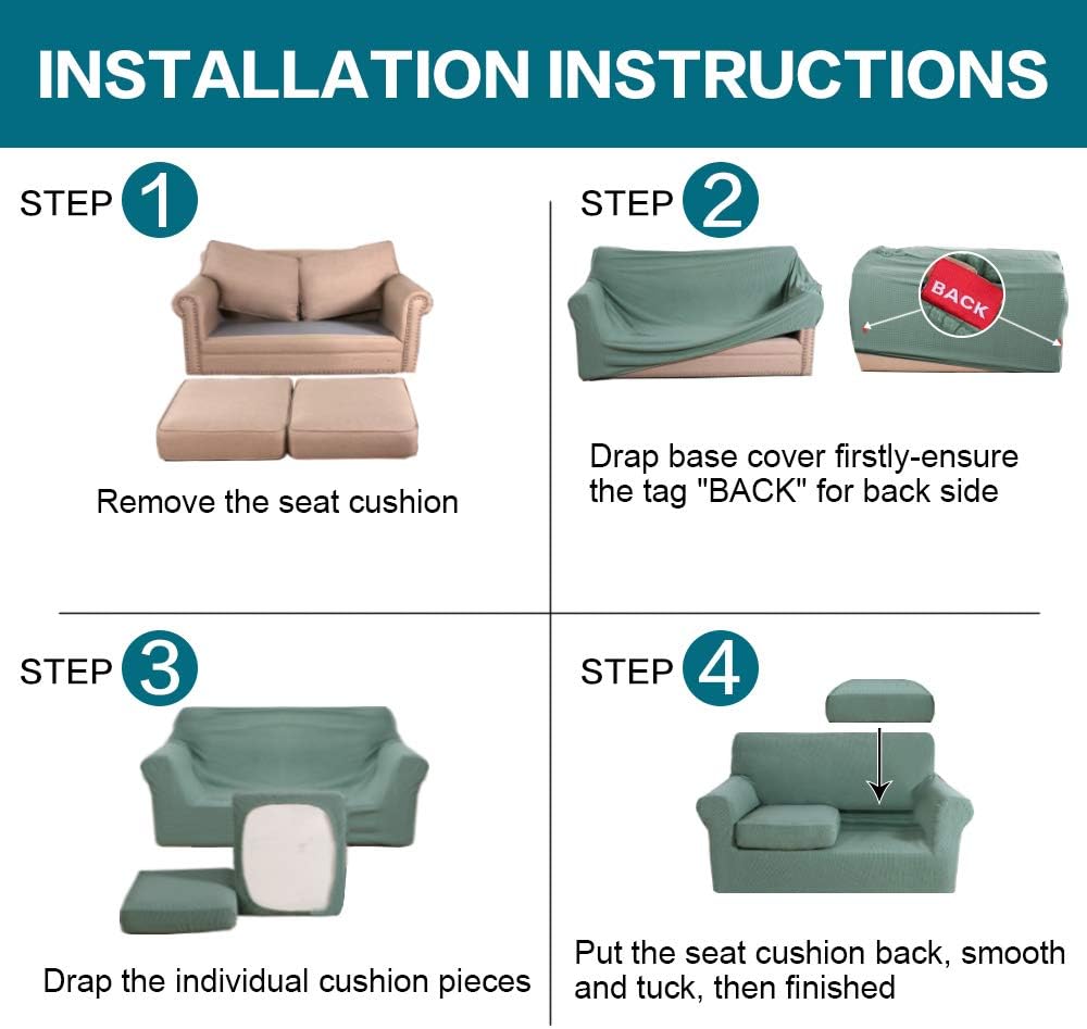 Turquoize 3 Piece Sofa Covers for 2 Cushion Couch Sofa Slipcover Soft Couch C...