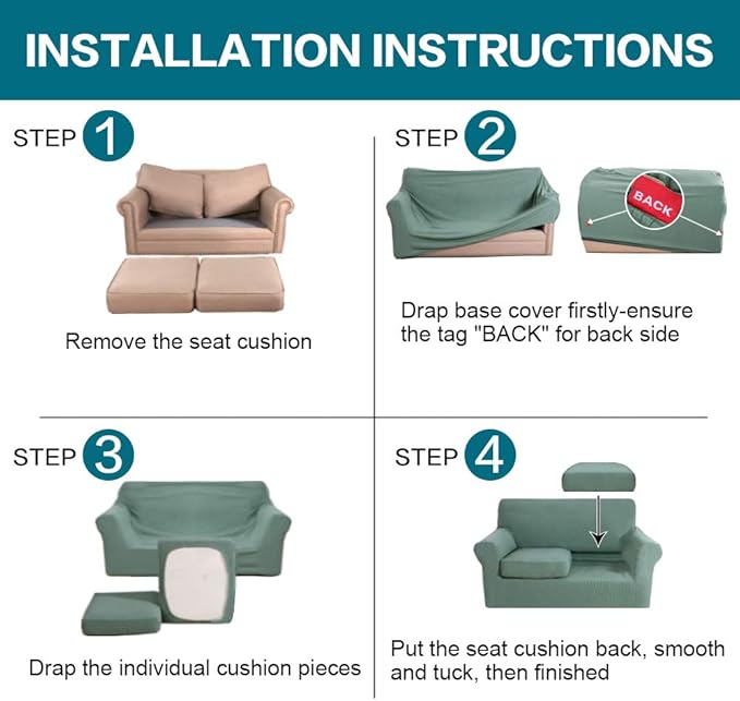 Turquoize 3 Piece Sofa Covers for 2 Cushion Couch Sofa Slipcover Soft Couch - Image 6