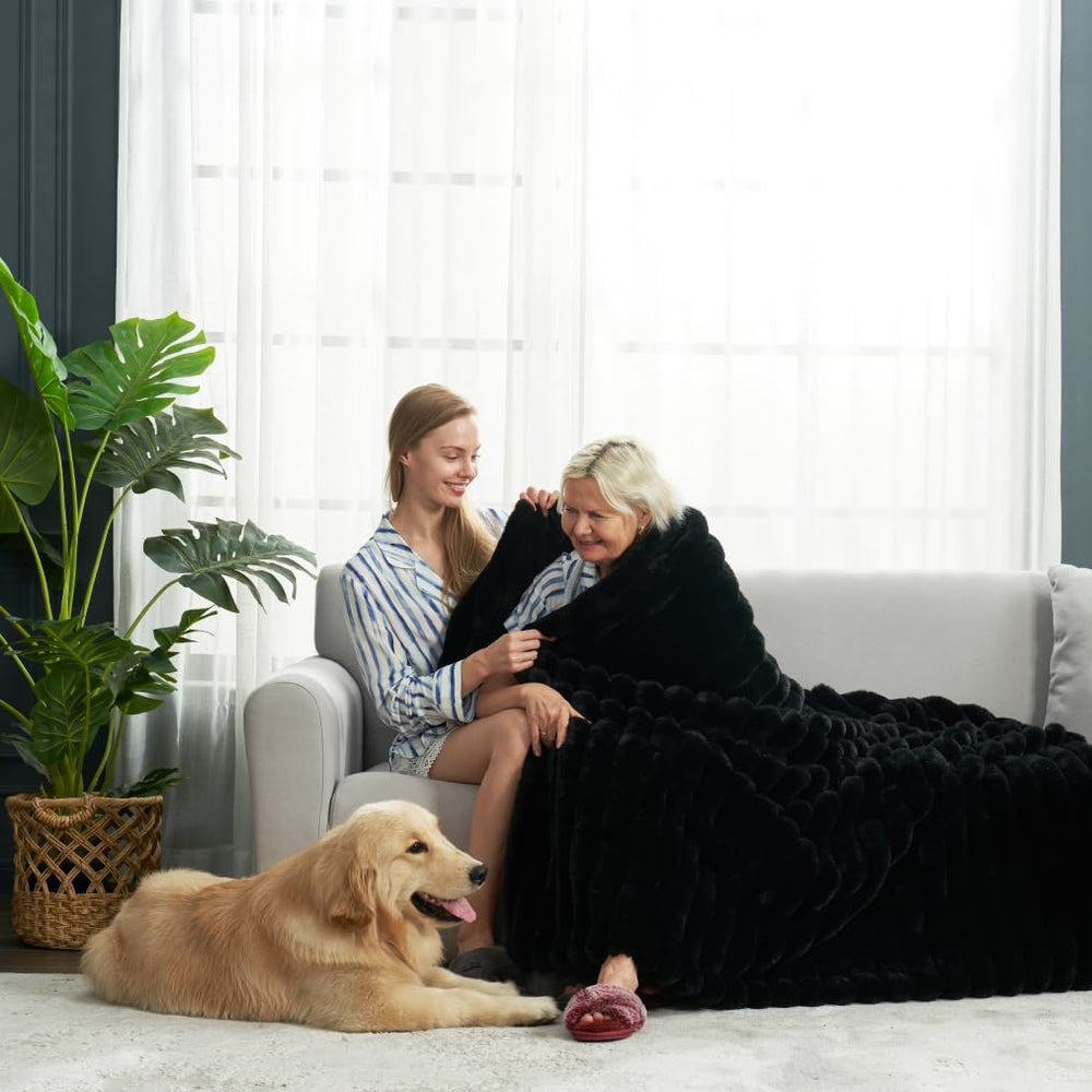Cozy Bliss Faux Fur Throw Blanket for Couch, Cozy Warm Plush Striped Blanket ...