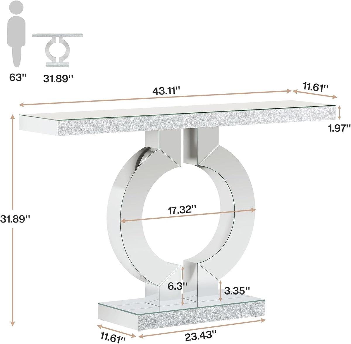 tribesigns modern mirrored console table, glass sofa table shown in use
