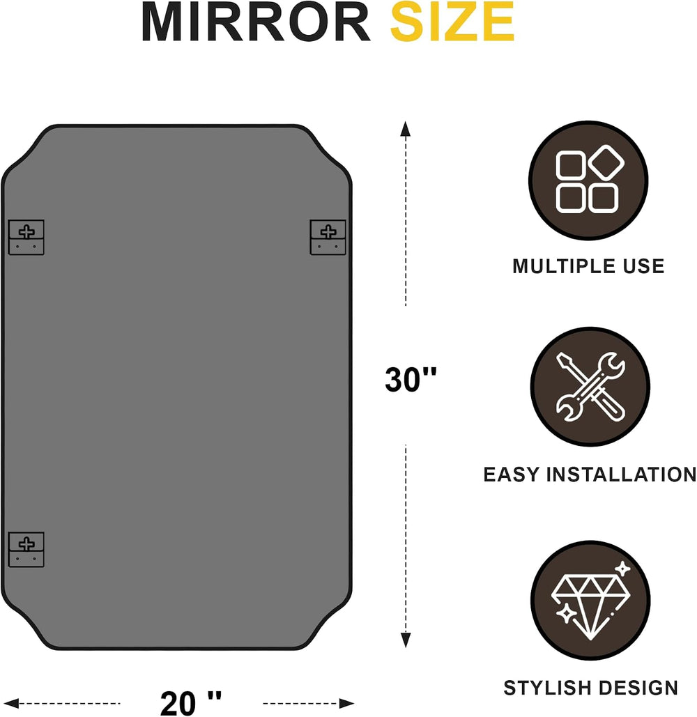 Vanity Bathroom Mirror, 20" x 30" Black Scalloped Mirror for Wall
