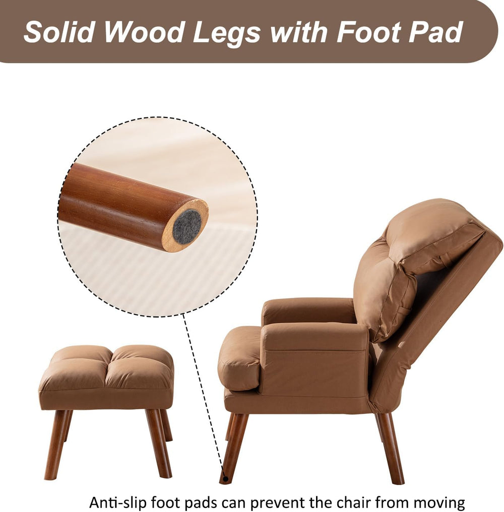 INZOY Accent Chairs with Ottoman, Leathaire Armchair with Ottoman for Bedroom...