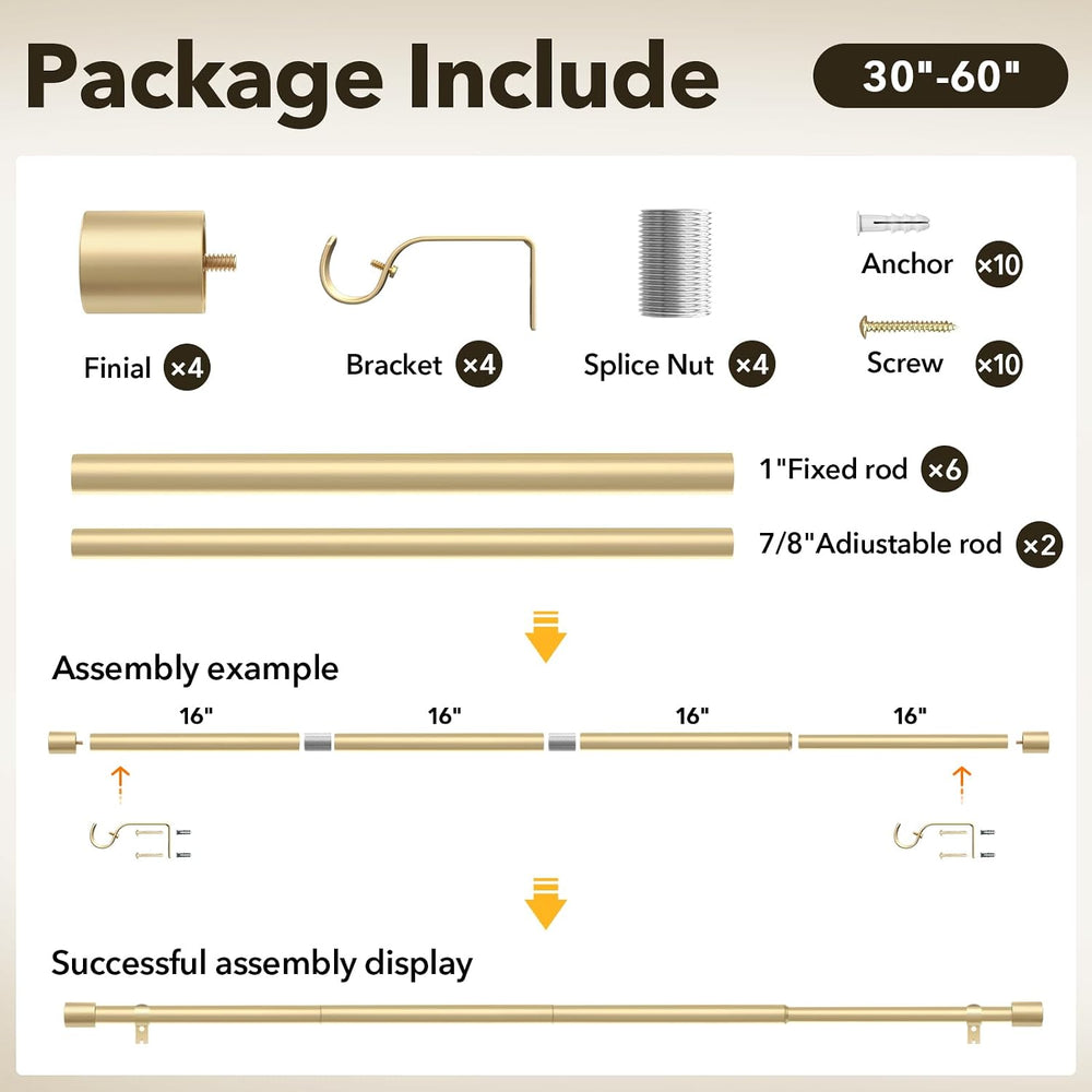 IFELS 2 Pack Heavy Duty Curtain Rods for Windows 28 to 48 Inch, 1 Inch Gold C...