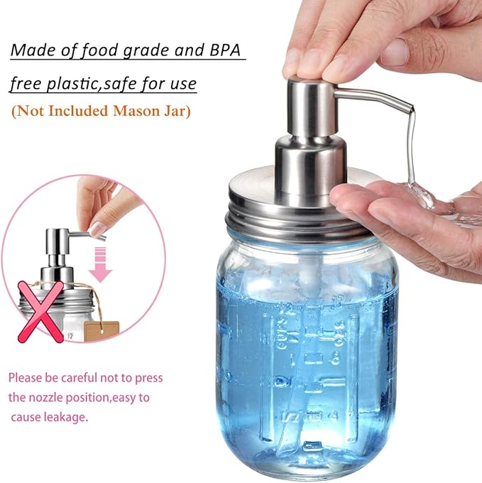 Amolliar Mason Jar Liquid Soap Dispenser Lids, 304 Stainless Steel Pump16oz - Image 5