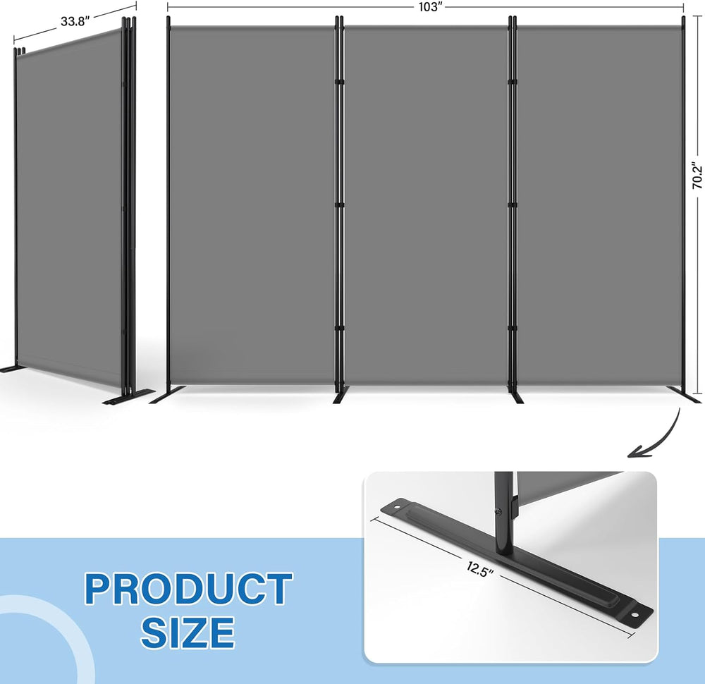 AKTOP 3 Panel Room Divider, 103" W x 70" H Folding Privacy Screen, ...