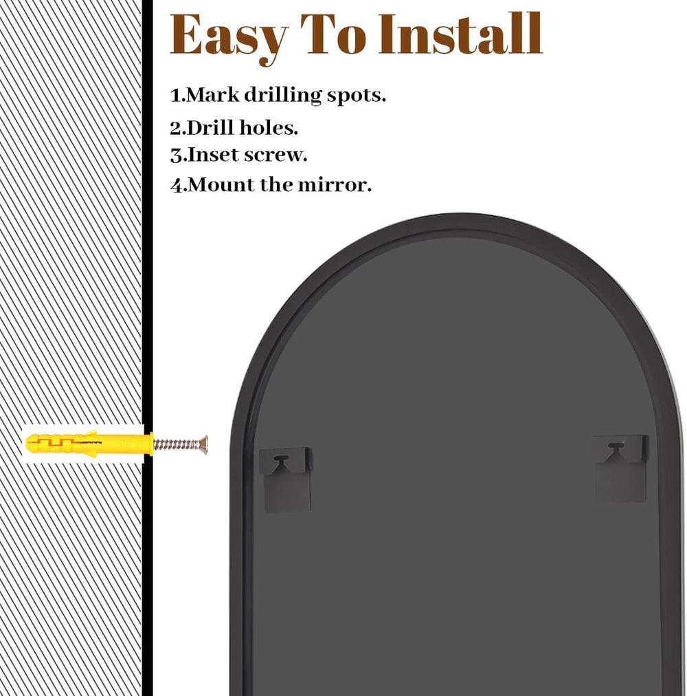 VooBang Arched Wall Mirror, 30 x 38 inch Arch Bathroom Mirror Black