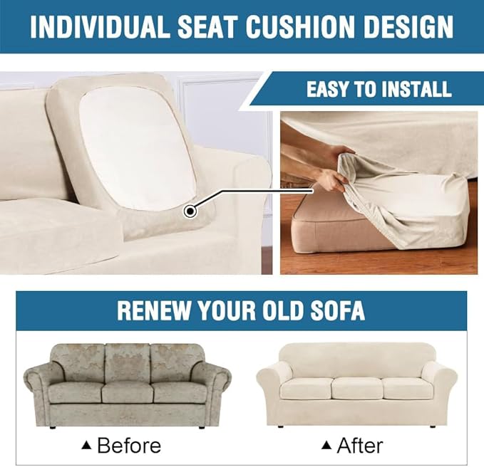 H.VERSAILTEX 3 Piece Stretch Sofa Covers Couch Covers - Image 6