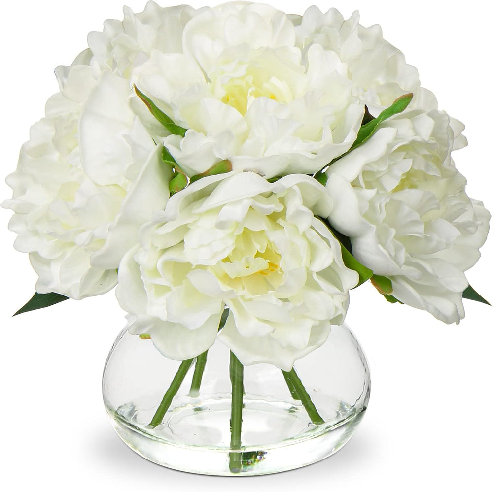 Hollyone Fake Flowers White Peonies Artificial Flowers Faux Flowers with Vase...