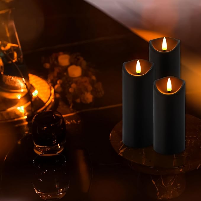 24-Pack Black Flameless LED Candles with Remote & Timer (3 Sizes) - Batte...