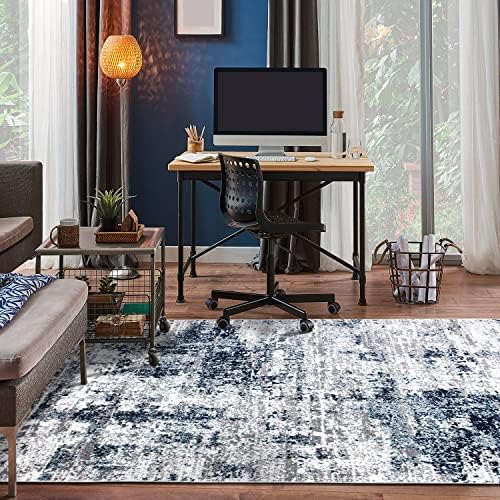 Rugshop Distressed Modern Bohemian Abstract Area Rug Blue 7'10" x 10...