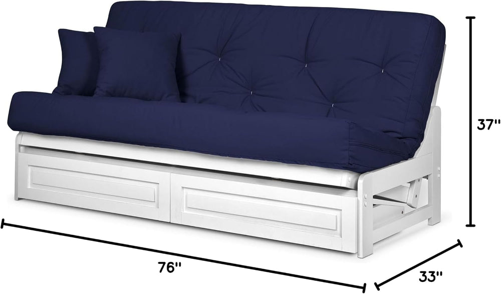 Nirvana Futons Arden White Futon with Storage Drawers Full or Queen Size - Sp...