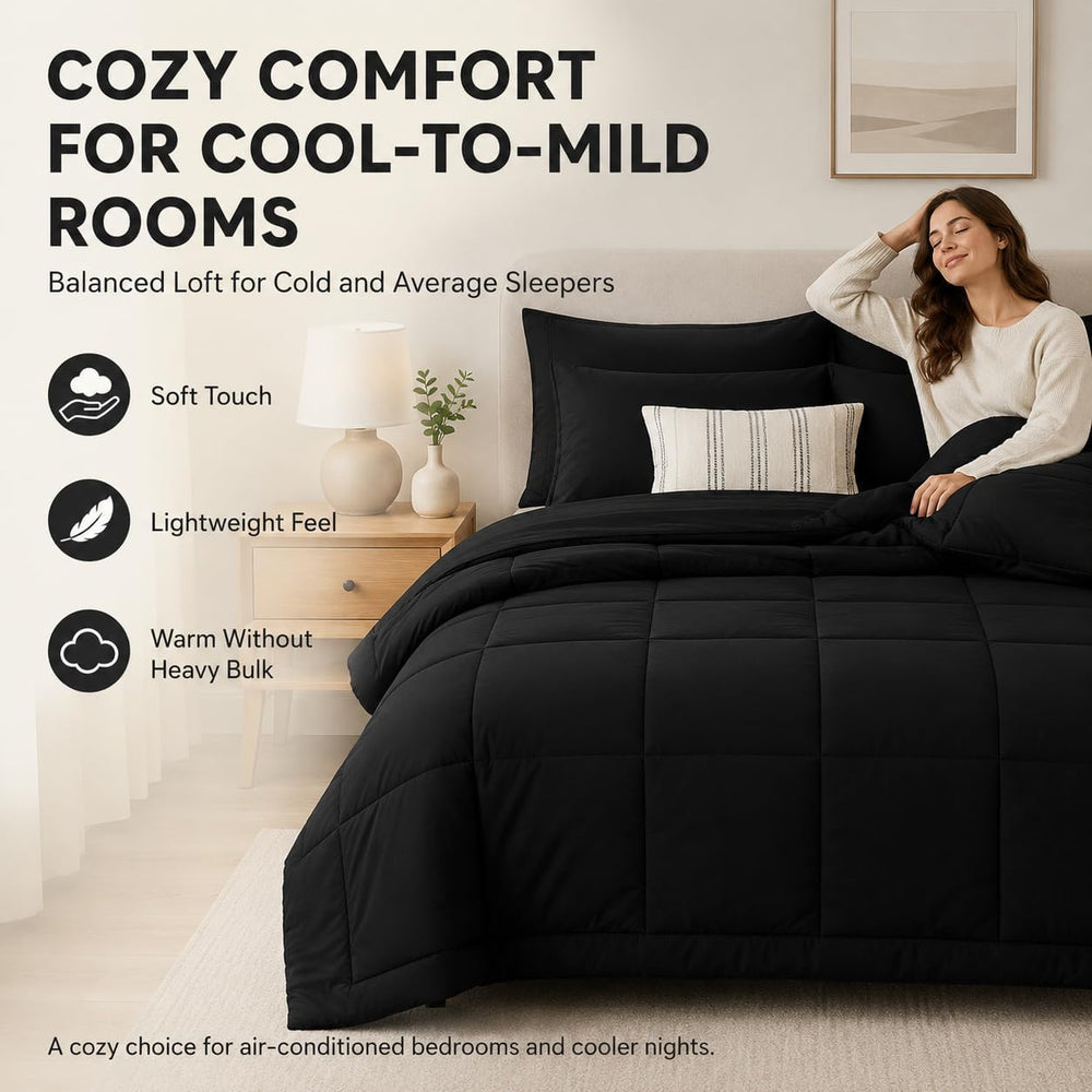 Full Size Comforter Sets Black - 7 Pieces Bed in a Bag