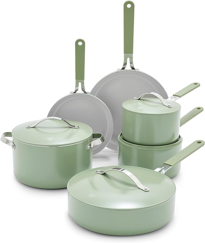 GreenLife 10-Piece Nonstick Ceramic Cookware Set, Lightweight Healthy PFAS-Free by GreenLife