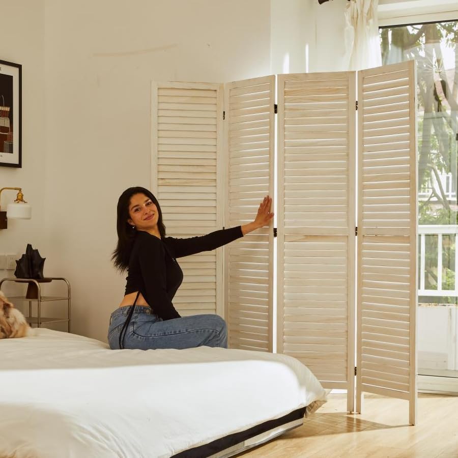 Room Dividers and Folding Privacy Screens, Wood Louvered Separators Divider W...