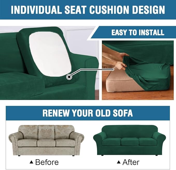 H.VERSAILTEX High Stretch Sofa Slipcover 4 Piece Cover Velvet Furniture - Image 6