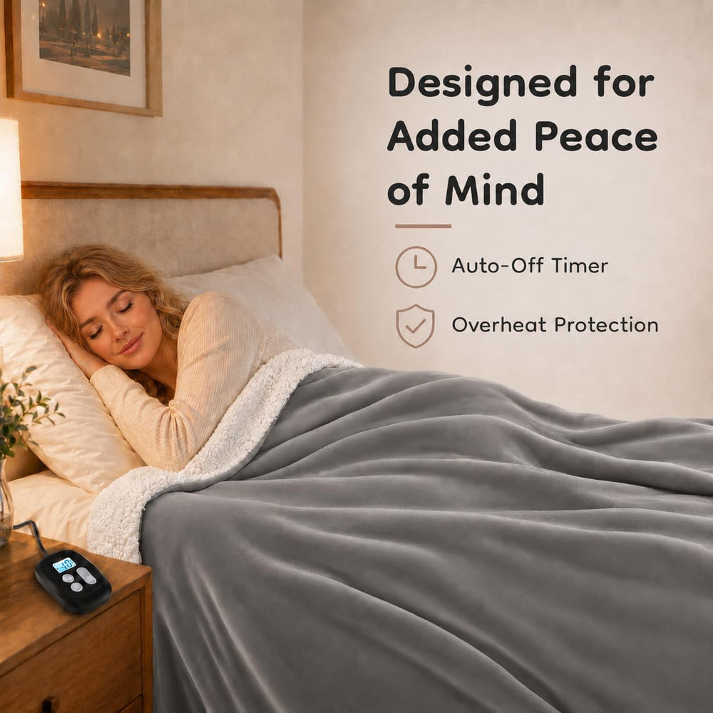 Electric Heated Blanket Full Size 72"x 84", Flannel & Sherpa fo...