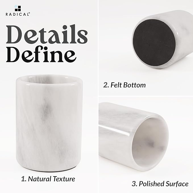 Radicaln Marble Utensil Holder 6.5" Inches White Handmade Spoon Holder - Image 5